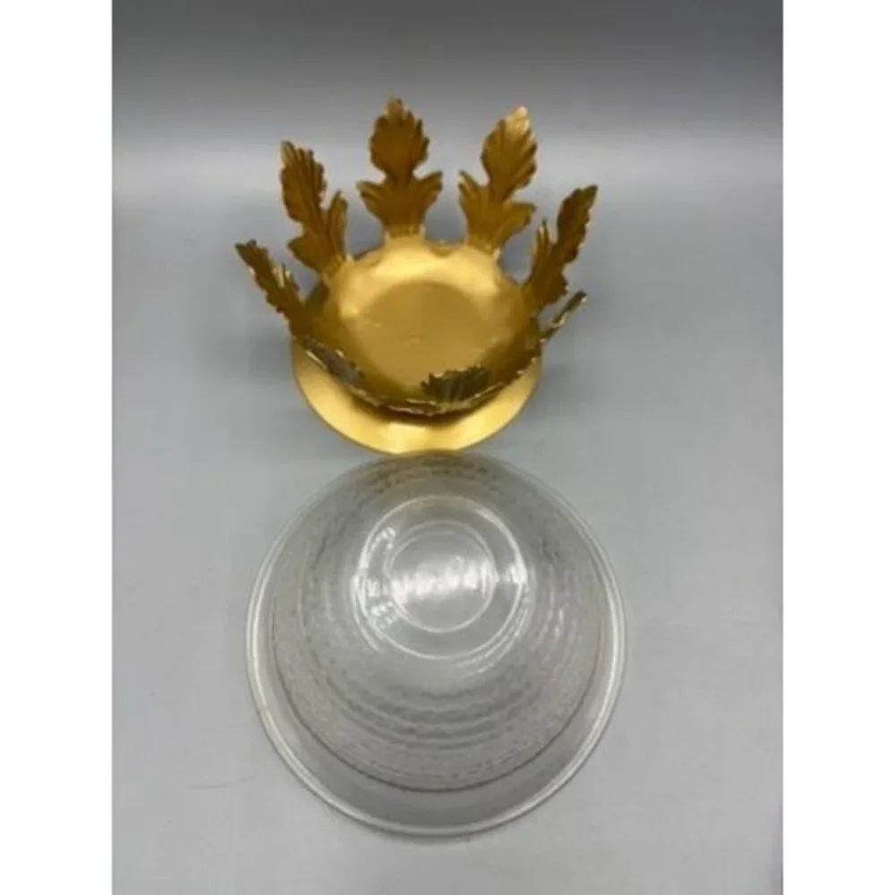 Vtg Candle Holder Gold Leaf‎ Glass Art Deco Votive or Floating Candle